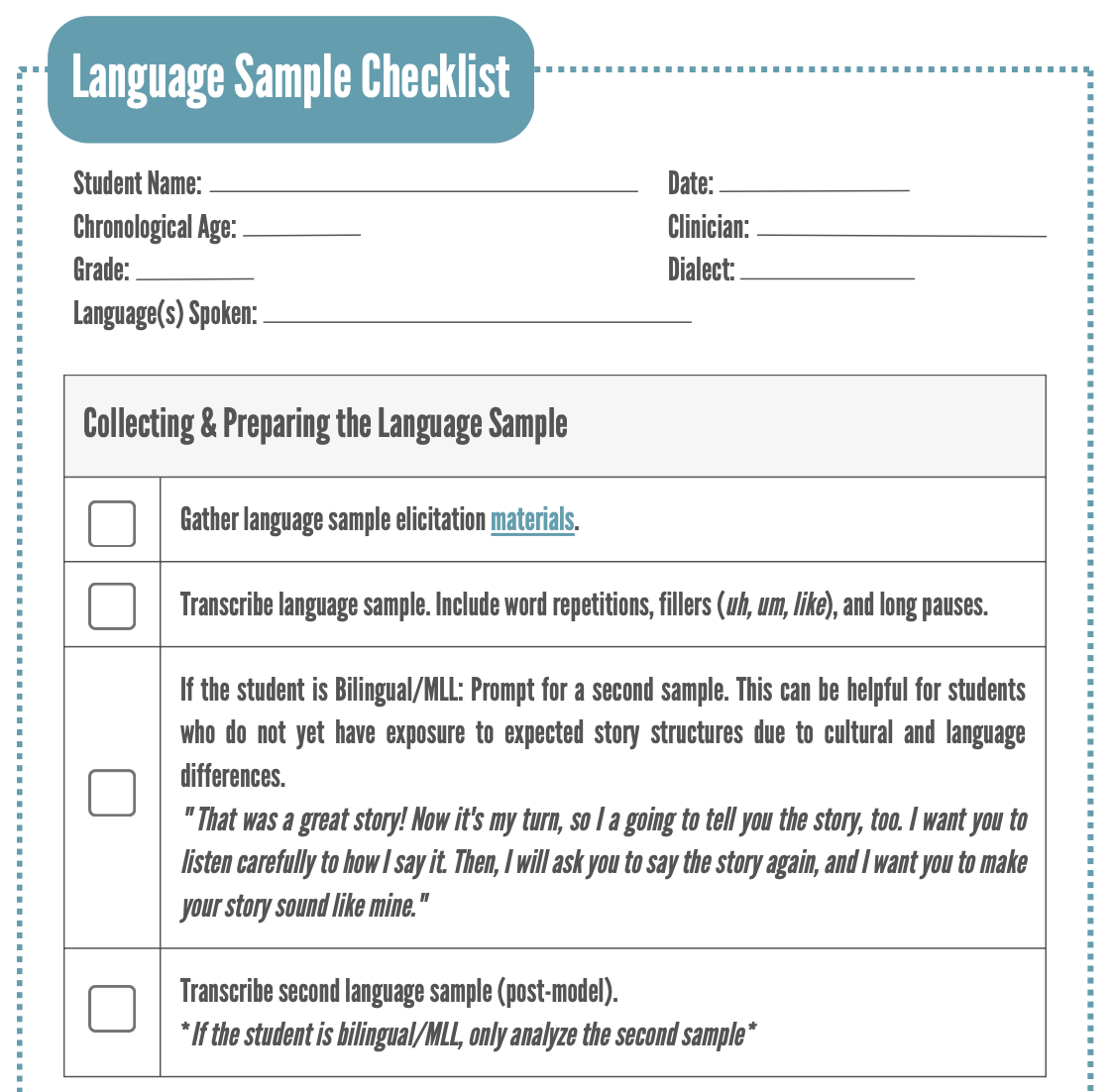 Language Sample Checklist