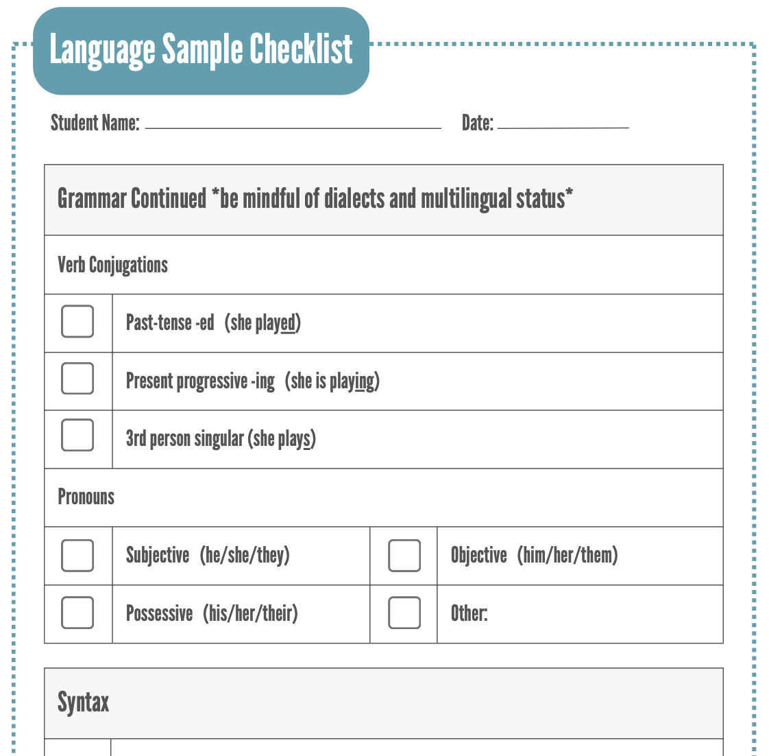 Language Sample Checklist