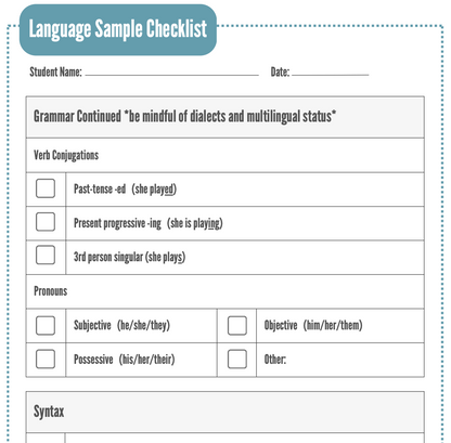 Language Sample Checklist