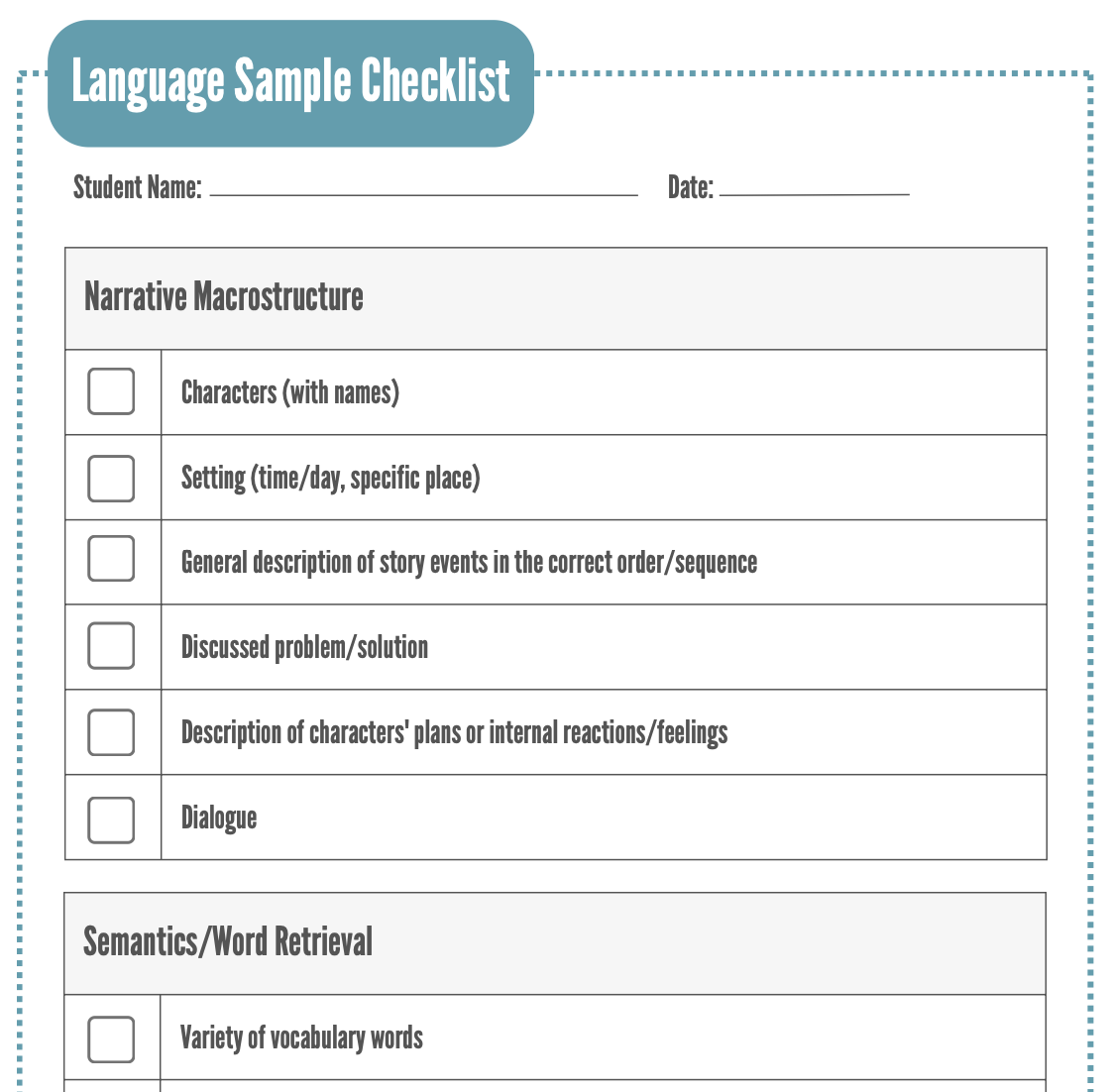 Language Sample Checklist