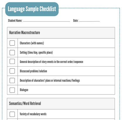 Language Sample Checklist